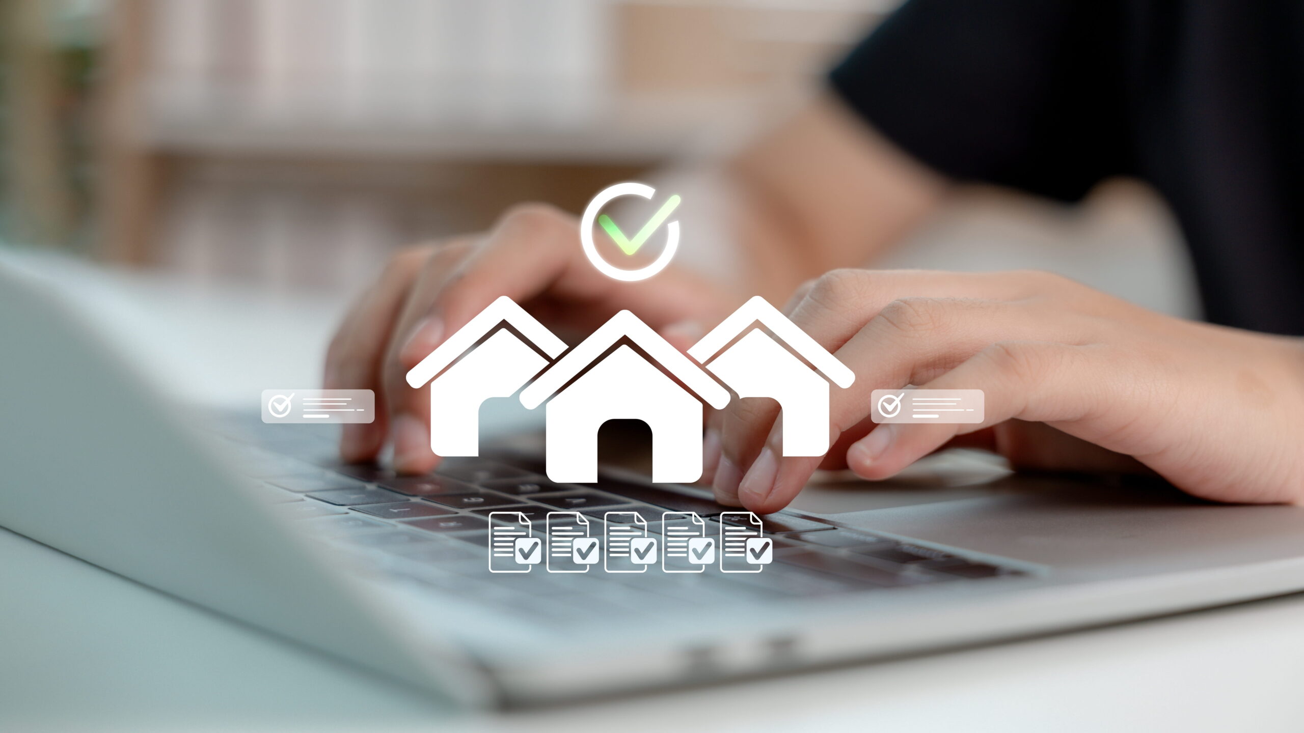 Image of homes with check mark above keyword showing property checks.